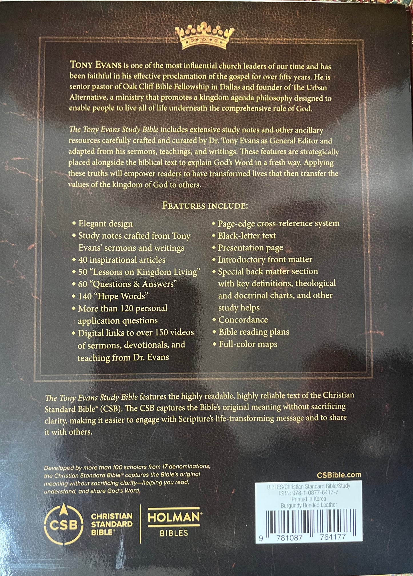 The TONY EVANS Study Bible CSB  (BURGUNDY BONDED LEATHER)
